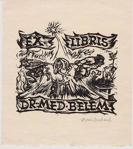 Ex Libris Wood Engraved W.Wassenbach Dr Belem Signed Bookplate - Picture 1 of 1