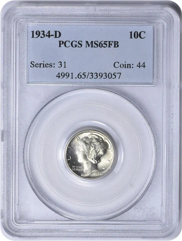 1934-D Mercury Silver Dime MS65FB PCGS Cover