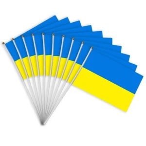 10/50 PCS Ukraine Flag 14X21CM - Ukrainian Hand Held Small Mini Stick Flags USA - Picture 1 of 4