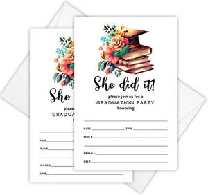 She Did It Graduation Invite Cards, 20 Graduation Invitations with Envelopes Con - Picture 1 of 12