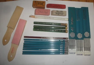 Vintage Lot A.w.faber Castell Eagle Drawing Leads Pencils Eberhard Erasers etc - Picture 1 of 7