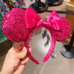 Disney Parks 2022 Ears Hot Pink Headband Bow Magenta Orchid Disneyland Sequin
