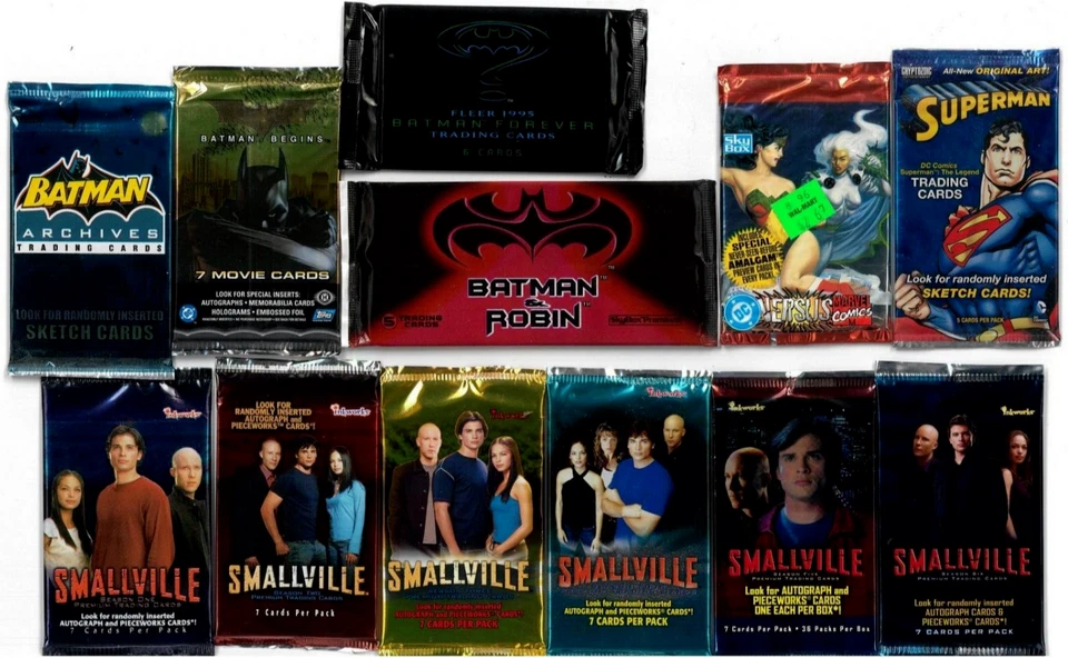Lot of your choice of 10 Batman, Superman, Smallville, DC unopened card packs - Image 1 of 4
