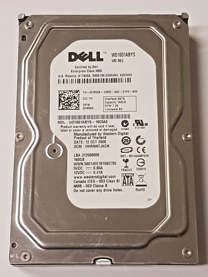 160 GB SATA Dell WD1601ABYS-18C0A0 7200RPM 16MB HDD 3.5" Internal Hard Drive - Image 1 of 1