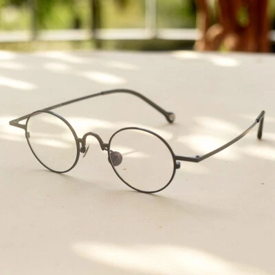Men's titanium BLACK eyeglasses Black round eyeglasses frame retro oval glasses - Image 1 of 4