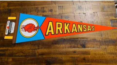 Vintage Arkansas Razorback Pennant 1970s New Old Stock. Approximately 25" length Cover