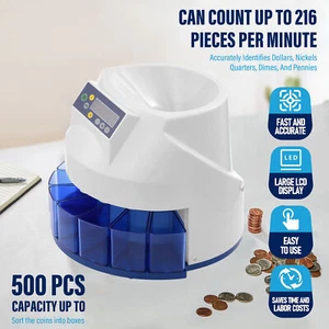 Professional USD Coin Counter and Sorter Machine, Coin Wrapper Max 500 Coins - Picture 1 of 12