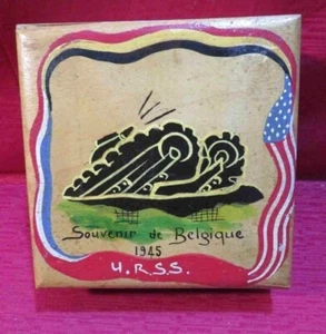 1945 ORIGINAL TANK 1/1 FOLK ART WWII WORLD WAR II WOOD BOX SOUVENIR DE BELGIQUE - Picture 1 of 2