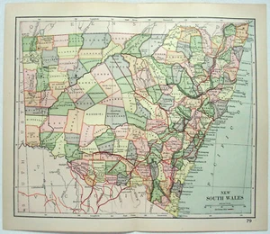 Nueva Gales del Sur - Mapa original de 1895 por Dodd Mead & Co. Australia NSW antiguo - Imagen 1 de 3