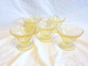 5 Vintage Hazel Atlas Yellow Florentine Poppy No. 2 Footed Sherbets - Picture 1 of 2