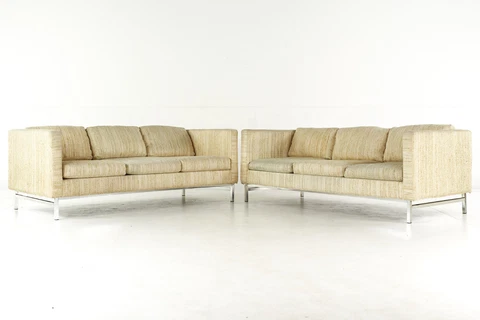 Milo Baughman Style Selig Mid Century Chrome Sofa - Pair Cover