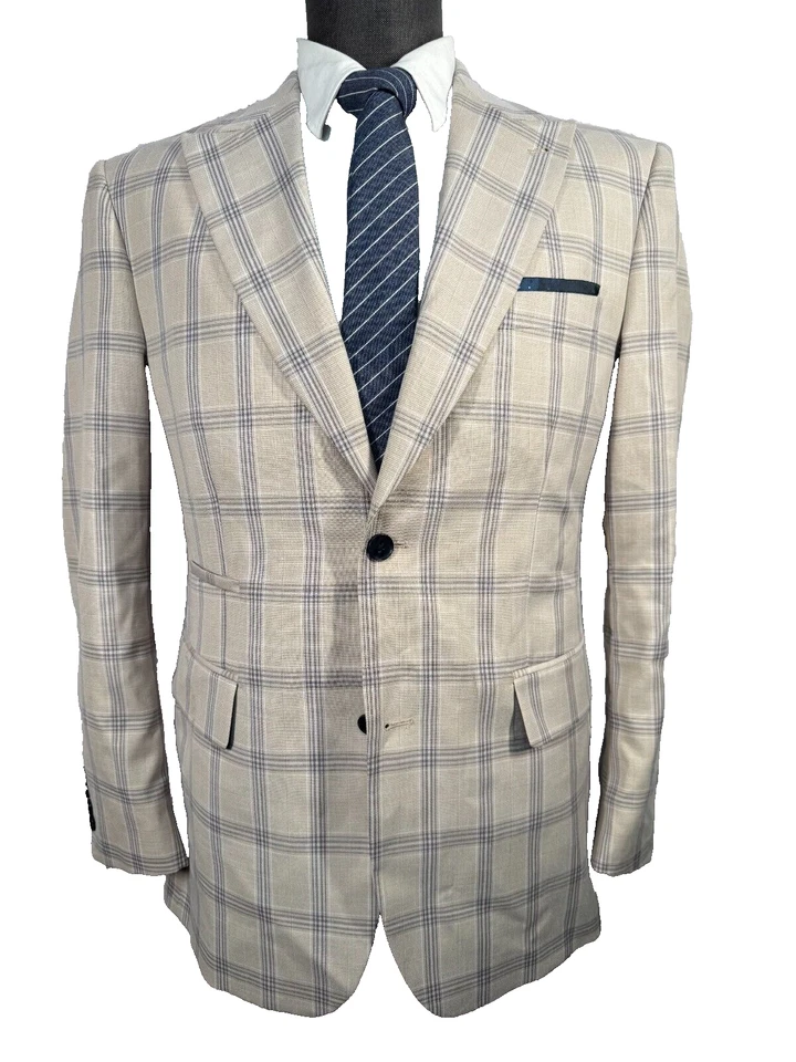 STEVE HARVEY Hombres Marrón Tostado GLEN-CHECK REG FIT Abrigo Deportivo Blazer Chaqueta 40R Foto 1 de 4