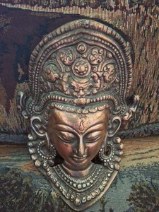 Stunning Vintage Cast  Buddha Face Mask Wall Hanging TARA Unknown Metal  - Picture 1 of 6