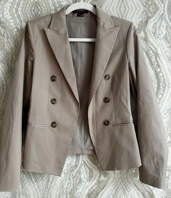 THEORY womens 8 Khaki BLAZER Cotton Spandex Double Breasted OPEN STYLE Jacket - Image 1 of 4
