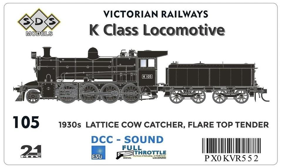 SDS Models VR K Class Steam Locomotive 1930s, Flare Top Tender K105 DCC/sound - image 1 of 1