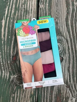 Женские ребристые трусики-бикини из микрофибры размер 5/S FRUIT OF THE LOOM упаковка 6 шт. - Изображение 1 из 4