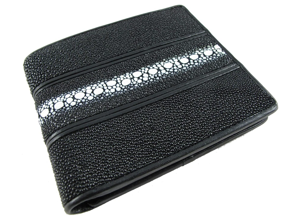 Pelgio Genuine Row Diamond Stingray Skin Leather Bifold Wallet
