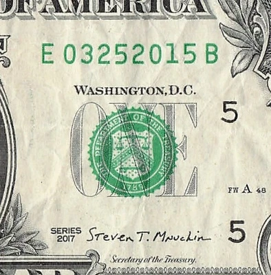 MARCH 25 2015 Birthday Fancy Serial Number Date Note One Dollar Bill 03 25 2015 - Image 1 of 4