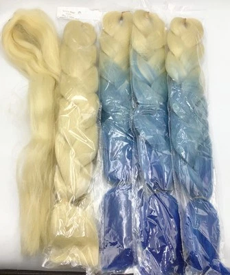Ombre Trenzado Cabello Rubio/Azul Claro/Azul Oscuro 5 Paquetes Extensiones 24" Bacana Foto 1 de 4