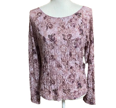 NWT L WOMEN Arizona Jean Co. Long Sleeve Floral Lace Top Mauve - Image 1 of 4