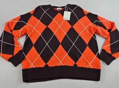 Esprit sweater mens S orange brown pullover 11% wool 094EE1I336 check 44" armpit - Image 1 of 4