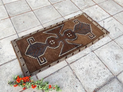 Small Turkish Oushak Rug, 3.4x1.6 ft Handmade Wool Farmhouse Geometric Vintage - Image 1 of 4