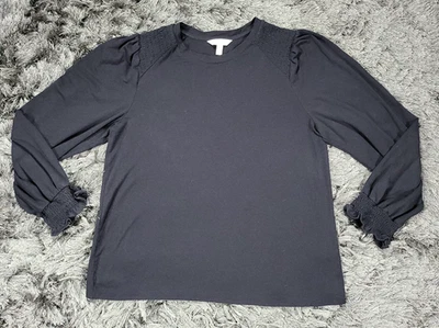 Camisa LC Lauren Conrad para mujer grande negra manga larga abullonada puños con volantes ajustados Foto 1 de 4