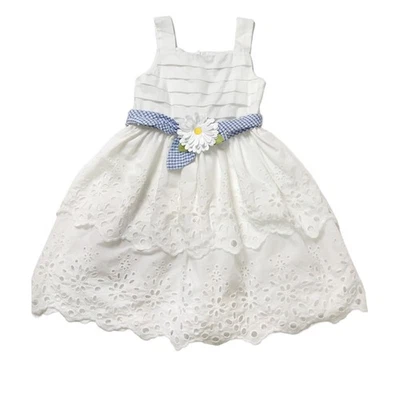 Vestido Solero Bloome De Jeune Fille en Niveles Blanco Ojales Encaje Flor Corbata Niñas Talla 7  Foto 1 de 4