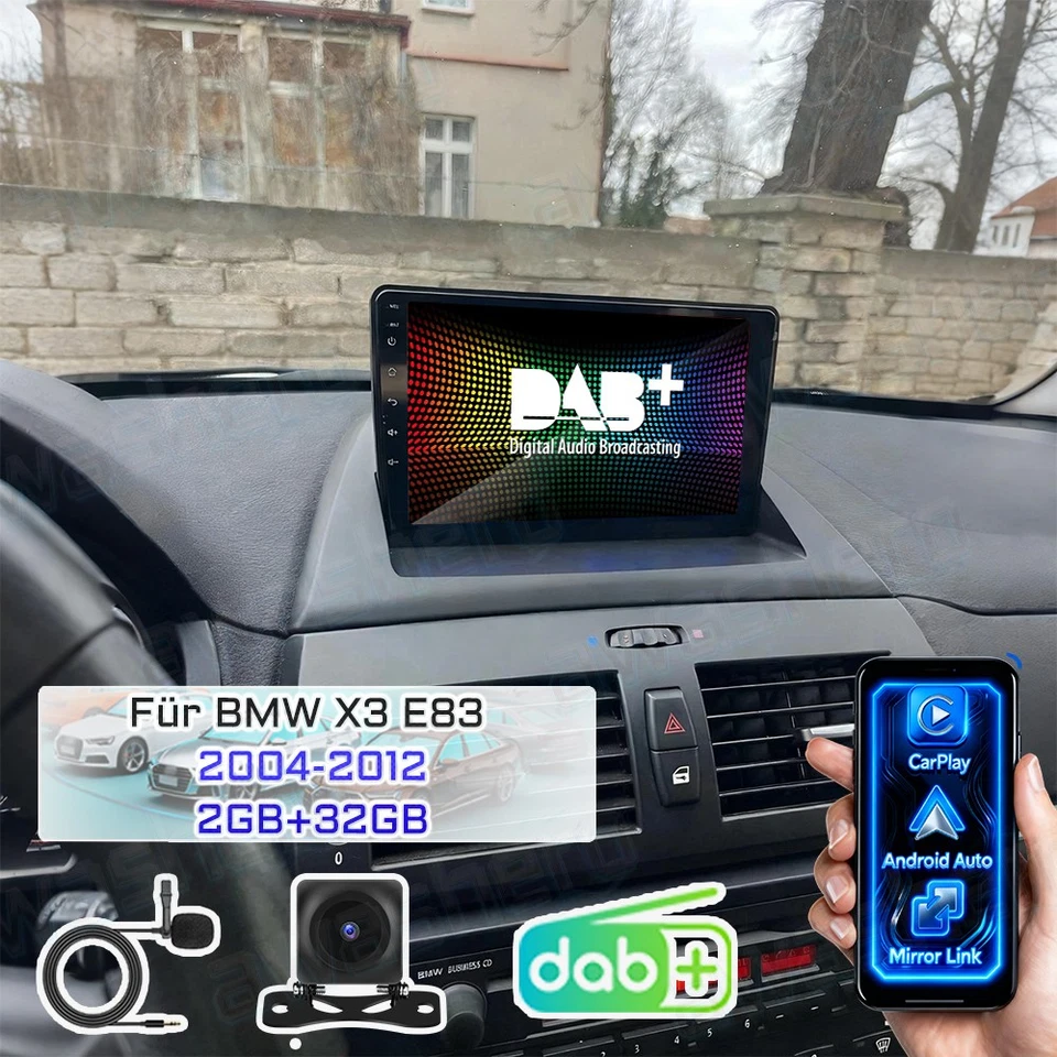 AWASHERO DAB+ Für BMW X3 E83 2004-2012 Autoradio Android 15 GPS NAVI WIFI Carplay Kamera