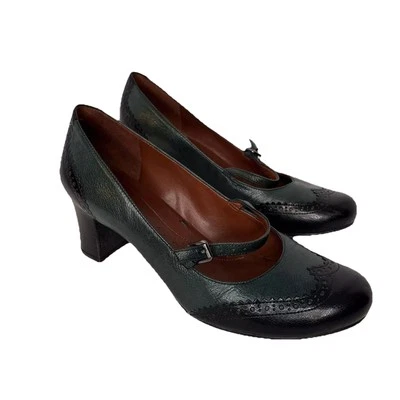 Naturalizer Womens Sz 8 Green Black Wingtip Strap Heels Shoes Elphaba Wicked - Image 1 of 4