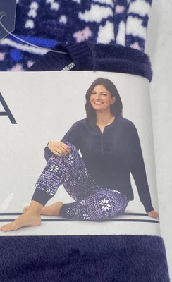 Conjunto de pijama de 2 piezas de lana Fair Isle azul blanco Nautica para mujer talla S Foto 1 de 4