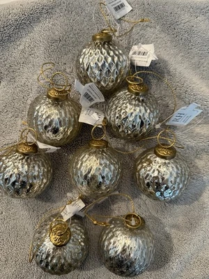Restoration Hardware Mercury Glass Diamond pattern Christmas Ornaments In Silver