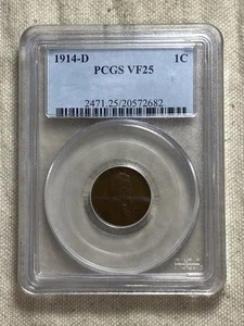 1914 D PCGS VF25 Lincoln Wheat Penny Key Date Coin Old Blue Holder Brown - Picture 1 of 8