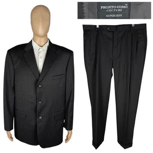 Traje de lana a rayas gris carbón de dos piezas Pronto Uomo Couture Super 120 46R 41X30 - Imagen 1 de 15