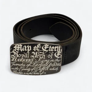 Express Map of Eternal Y2K Black Leather Belt Men's 34 Gothic Large Buckle - Picture 1 of 10