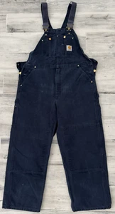 CARHARTT Bib Overalls 40X30 Double Knee Duck Navy Blue R01-DNY Unlined Workwear - Picture 1 of 18