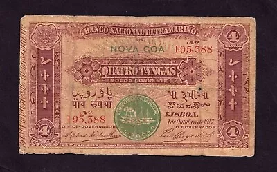 Portuguese India 4 Tangas 1917 P-19   Good - Image 1 of 2