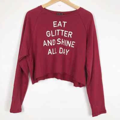 Long Sleeve Eat Glitter & Shine All Day Cropped Sweatshirt Soft Rolled Hem Cute - Image 1 of 4