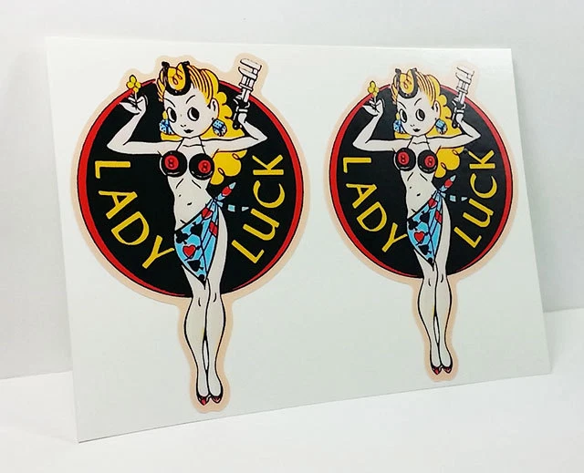 LADY LUCK Vintage Style DECAL, Vinyl STICKER, Rat Rod, Racing - 5 Pack - 4x3 In - Foto 5