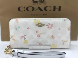 Coach Chalk Multi Signature Mystical Floral Print Long Zip Around Wallet Outlet - Picture 1 of 7