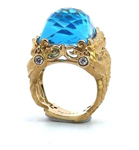 Carrera Y Carrera 18K Yellow Gold Blue Topaz Diamond Dragon Ring Size 7 - Picture 1 of 8