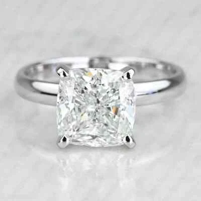 2.08 Ct Cushion Cut Moissanite Solitaire Engagement Ring 14k White Gold Plated - Image 1 of 4