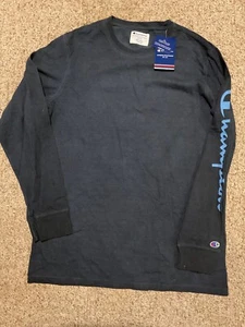 Herren Champion Langarm T-Shirt Navy Pigment gefärbt Jersey XL Logo Ärmel Neu mit Etikett - Bild 1 von 4