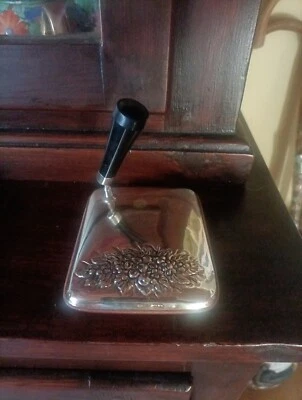 Stiloforo Portapenne Vintage In Legno E Argento 925 Decorazione Floreale - Immagine 1 di 4