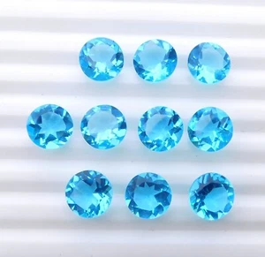 27 Cts 10 Pcs Blue Topaz Round Cut Loose Lab Created Gemstone 10 MM P-2387 - Picture 1 of 2