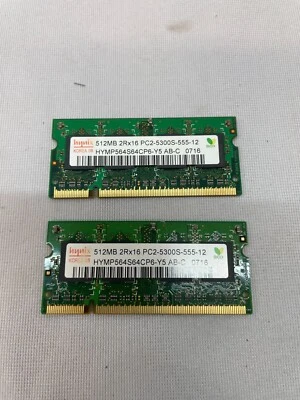 2 Hynix 512MB PC2-5300 DDR2-333MHz So-Dimm HYMP564S64CP6-Y5 - Image 1 of 4