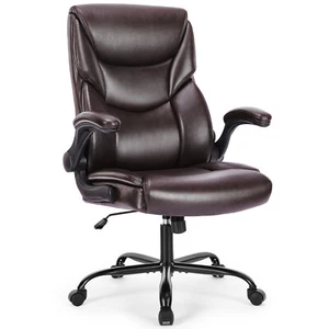 Office PU Leather Executive Chair with Flip-up Arms Modern Swivel Computer Chair - Picture 1 of 13