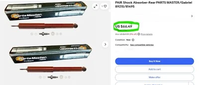2 Shock Absorber-Rear PARTS MASTER/Gabriel 89215 / 81495 [BX#1] - Image 1 of 3