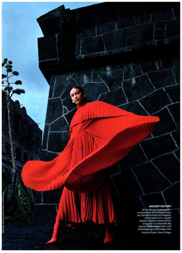 Model Aneken Zaldivar Balenciaga Red Dress Anahuacalli magazine CLIPPING photo