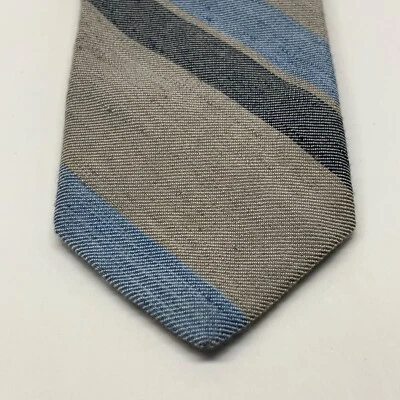J. Corbata Crew Beige Azul/Gris Rayas Lino Algodón 57.5" L x 2.5" W Hecha en EE. UU. Foto 1 de 4